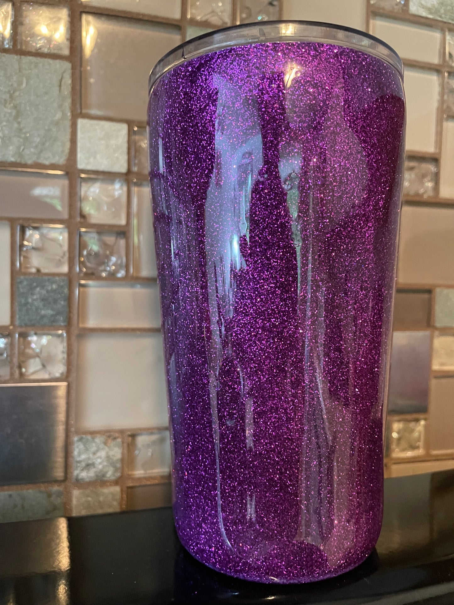 20 oz Stainless Steel Purple Glitter Tumbler - straw & straw brush included!