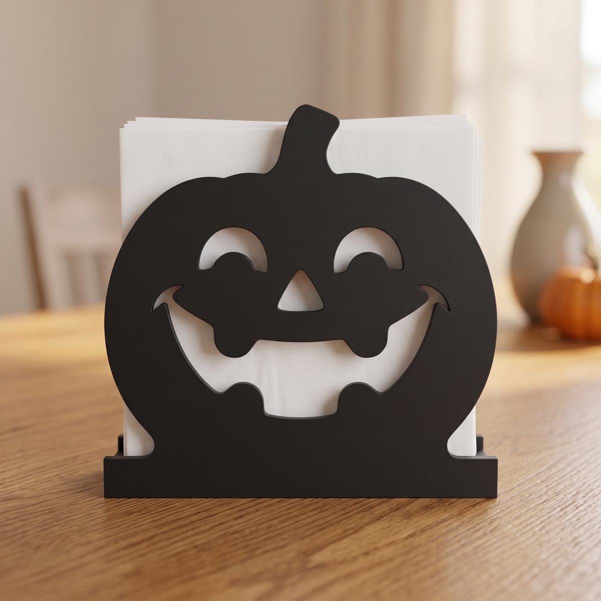 Jack O Lantern Napkin Holder, Black Halloween Table Decor