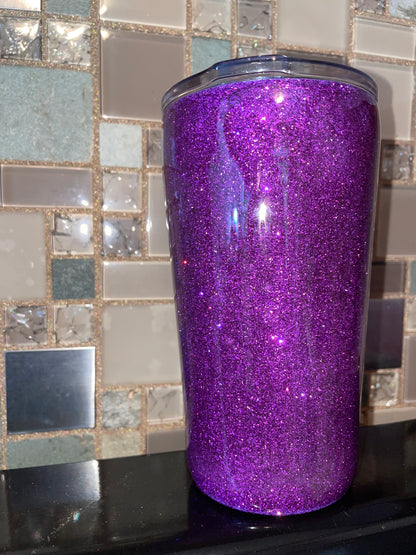 20 oz Stainless Steel Purple Glitter Tumbler - straw & straw brush included!