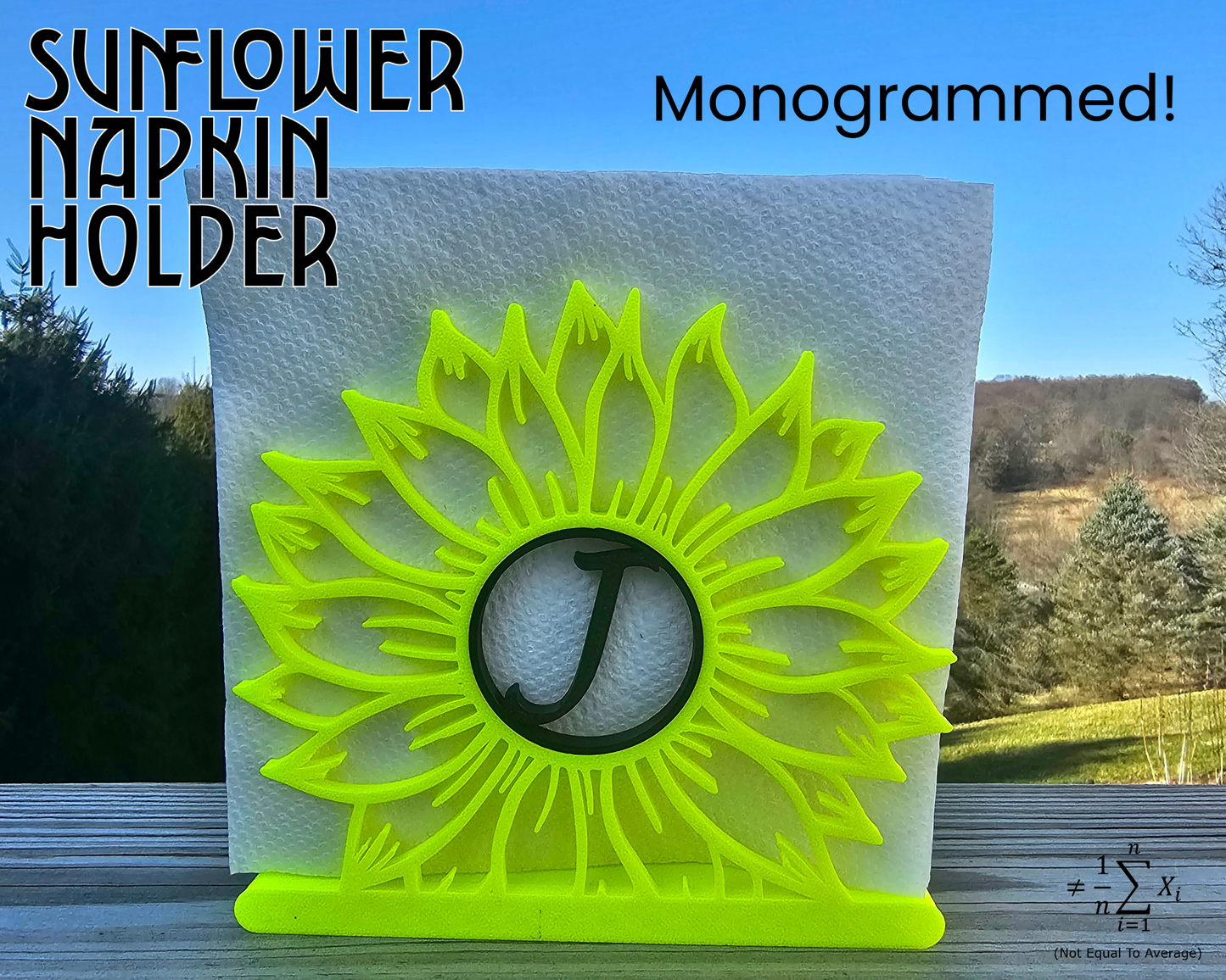 Sunflower Monogram Napkin Holder for Kitchen and Dining Decor, Detailed Table Decor, Center Piece