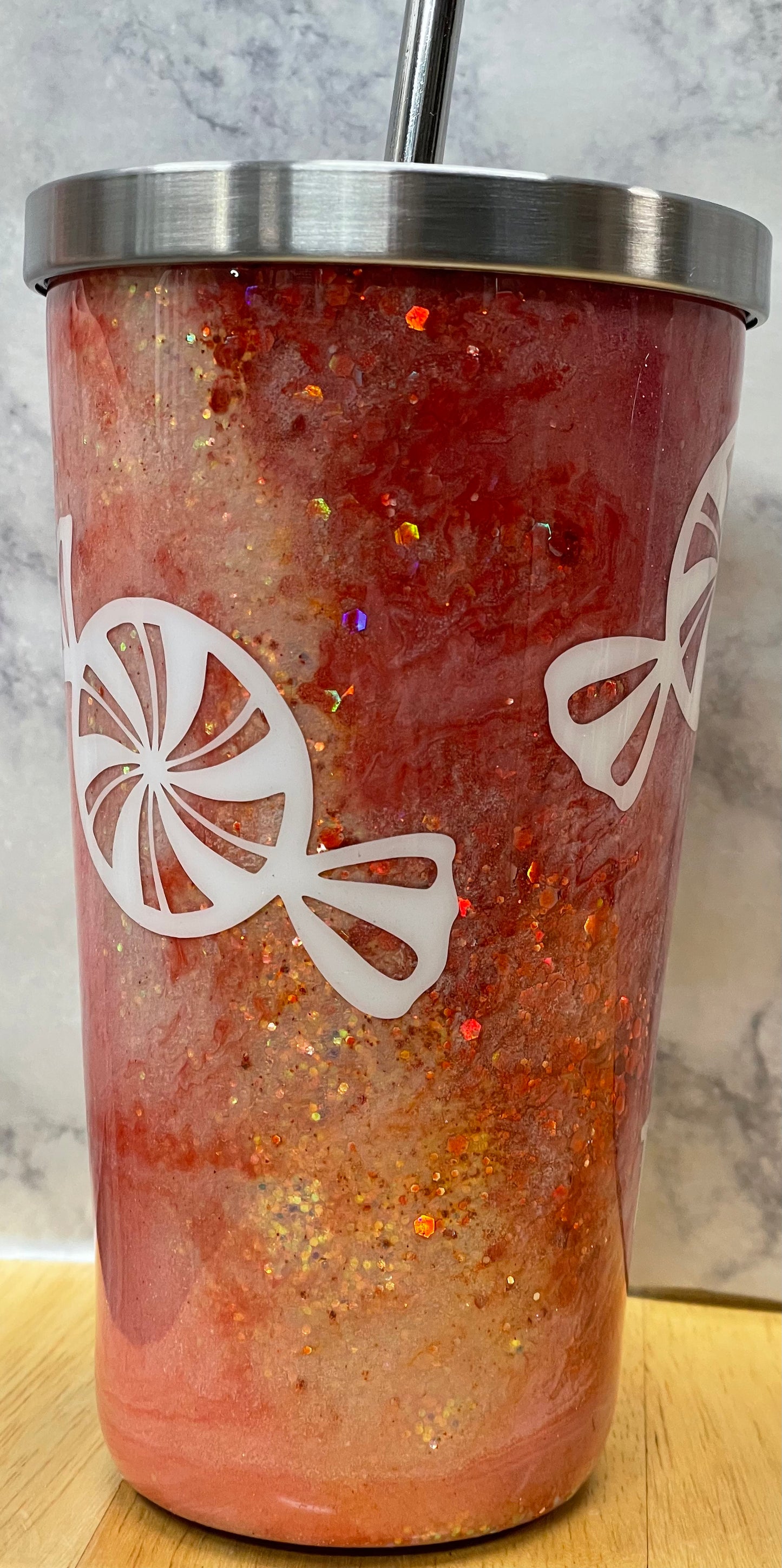 19 oz Stainless Steel Red Milky Way Peppermint Tumbler